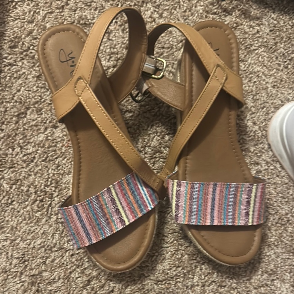 Tan and Multicolor Striped Sandals